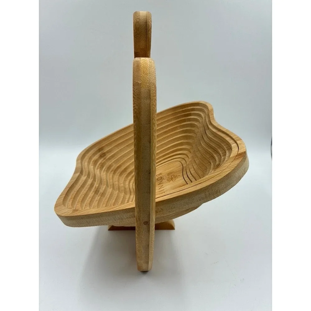 Bonnie & Pop Bamboo Apple Fruit Basket Collapsible Wood Trivet Kitchen Decor